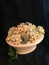 Lidded bowl with grapes