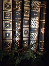 Handsome leather bound books including "Moby Dick"-- a 1851 novel by American writer Herman Melville. 