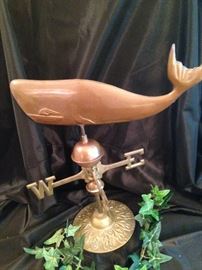 Copper and brass whale weather vane decor