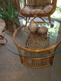 Rattan glass top table