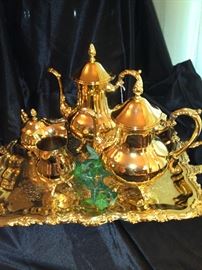 Outstanding electroplated gold tea set