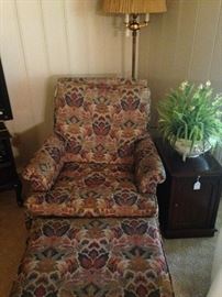 Club chair and matching ottoman; artificial arrangement