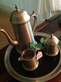 Pewter tea set with tray