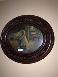 Vintage art in oval frame -  praying child