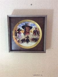 Collectible John Wayne plate matted and framed