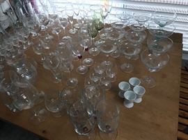 Crystal and glass stemware, decanters, and other barware