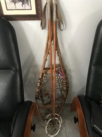 Antique snowshoes and poles