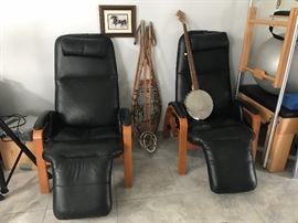 Black leather zero gravity chairs