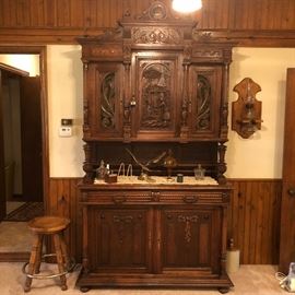 Late 19 Century antique French Henry II style hand carved buffet in Walnut with exquisite details on door panels, circa 1890