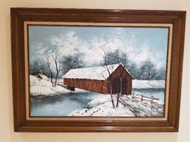 Covered Bridge in Snow by Cantrell