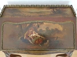 Antique French Writing Desk, Circa 1850/60 - Hand Painted on Top, Front & Sides
