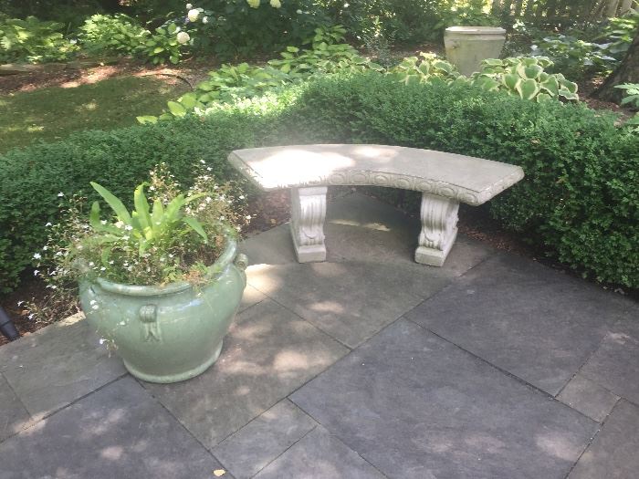 Cement Bench and ceramic pot