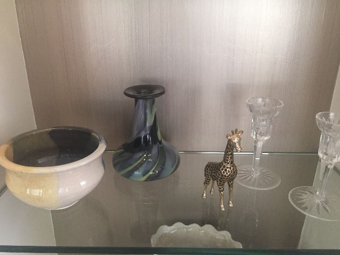 Signed Pottery and Waterford candlesticks