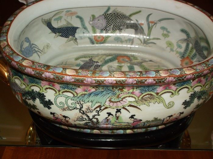 Ornate Asian oval fish bowl
