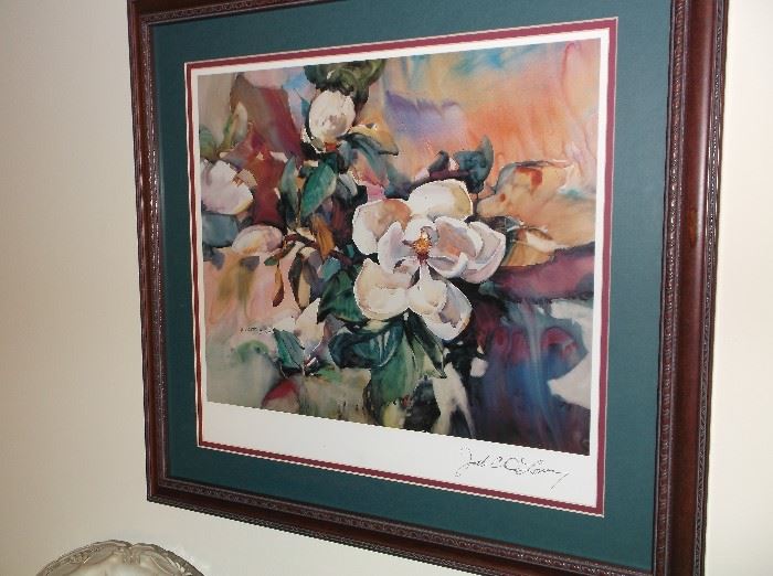 Framed and signed magnolia print by Jack DeLoney