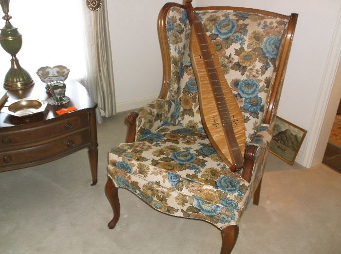 Wing back chair and mandolin