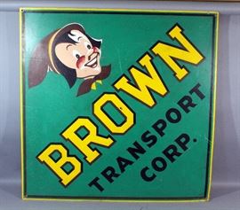 Original Brown Transport Corp Metal Advertising Sign, 44.25" x 44.5"