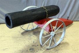 Handmade Decorative Wooden Canon with Cast Iron Wheels, Lawn Art / Garden Decor, 61"L x 25"W