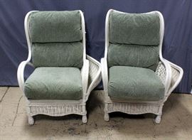 Bench Craft Wicker Armchairs with Upholstered Cushions and Storage / Cubby Arms, Qty 2, 34"W x 42"H