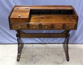 Vintage Writing Desk with Top Hinged Compartment, 44"W x 36.5"H x 20.5"D