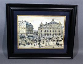 Watercolor Parisian Scene Print, Framed and Matted, 24"W x 20"H
