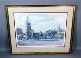 1982 Klaus Kuntscher Kansas City Country Club Plaza Limited Edition SIGNED Print #51/1000, Framed and Matted, 36.5"W x 28"H