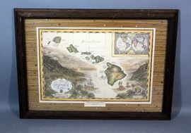 Blaise Domino "Map of the Sandwich Isles" Framed Map Print, Framed with Seashell Accent Matting, 33"W x 25"H