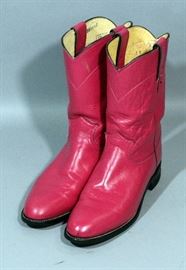 Women's Justin Style L3779 Hot Pink Leather Roper Cowboy Western Boots, Size 9B