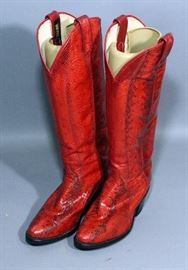 Women's Dan Post Red Snakeskin Cowboy Western Boots, Size 7M