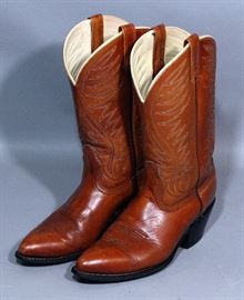 Women's ACME Style 1678 Brown Leather Stitch Strap Cowboy Wester Boots, Size 9D
