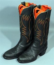 Men's Sanders Boot Makers Mexican Hand Crafted Tri-Colored Stitched Leather Cowboy Western Boots, Size 8.5D