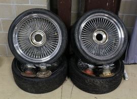 100 Spoke Wire Wheels with Adapters, Qty 4/Ea, 26" Overall Height Dia, 21" Rim Dia, 10" Sidewall to Sidewall