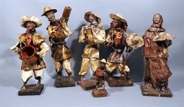 Vintage Paper Mache Mexican Folk Art Figurines, Qty 6, Sizes Range 5.5"H - 13"H