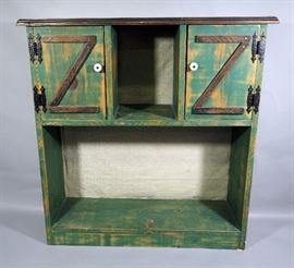 Rustic Primitive Style Cabinet Display Shelf with Fabric Back, 27"W x 29.5"H x 9"D