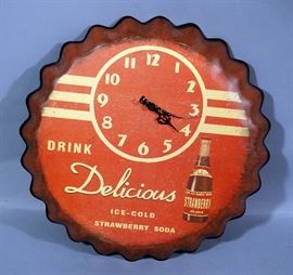 Vintage Style "Drink Delicious Ice-Cold Strawberry Soda" Pop Bottle Wall Clock, 14.5"Dia