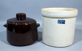 Ruckel's Stoneware 1 Gallon Crock, and Brown Glazed Crock with Lid, 5"H