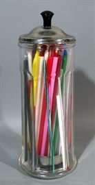 Retro Soda Fountain Ice Cream Parlor Chrome and Glass Straw Dispenser