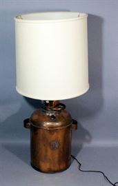 Copper Milk Can / Jug Converted into Electric Lamp, 36"H