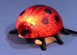 Decorative Painted Glass Ladybug Desk / Table Lamp, 5"L