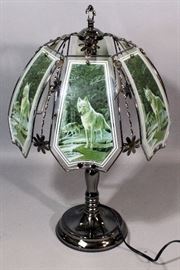 OK Lighting Glass Shade Wolf Lamp with Metal Base, Touch-Lamp, 22"H