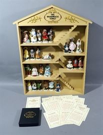 1985 Franklin Mint Woodmouse Family House Shadow Box Display with 25 Porcelain Figurines, Includes Family Cards in Keepsake Box