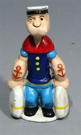 Popeye The Sailor Man Carrying Bags Cast Iron Coin Bank, 6"H