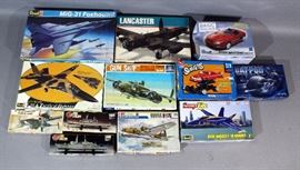 Model Kits, Qty 12, Revell & Italeri Military Planes, Ford Mustang, AMT Ertl Snapfast SLAMMERS, Moebius Dark Knight Bat Pod, More!