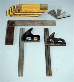 Lufkin X46X (3) and X46 (1) Wood Extension Rulers, LSS Co Combination Square, Stanley Combination Square, Stanley #12 Square, & Feeler Gauge