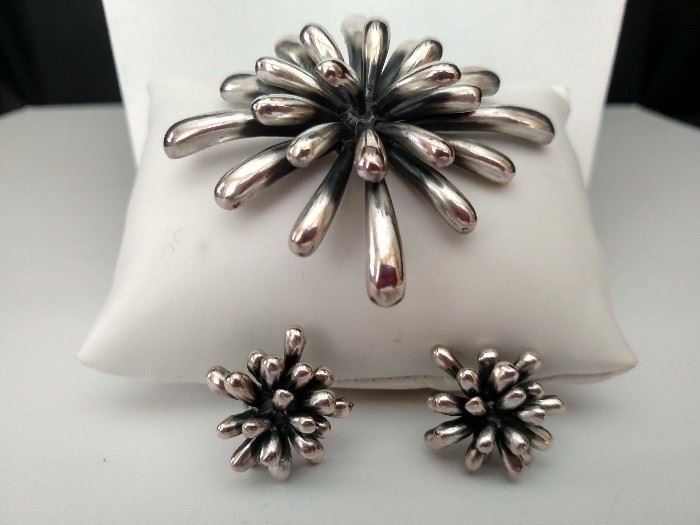 Three piece set Zina "Fireworks"sterling pendant and earrings