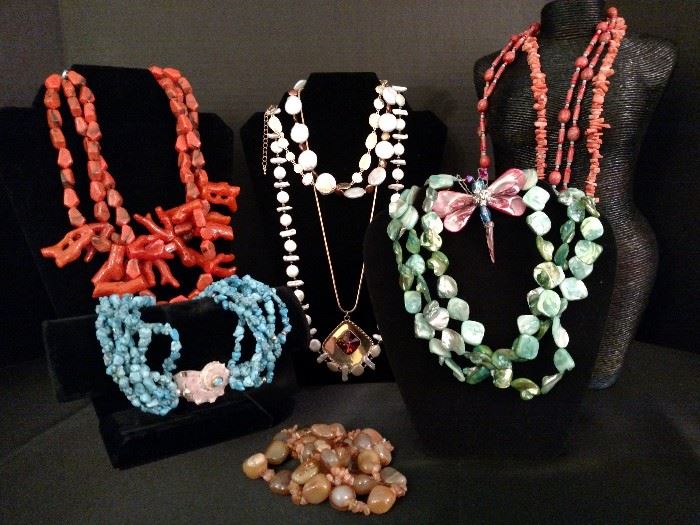 Semi-precious uncut stone nugget necklaces and costume necklaces