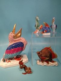 Herend pelican, Koi dolphin, large and small fish, seahorse and pelican