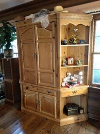Pine three piece entertainment center, we will sell the end corner bookcases seperately