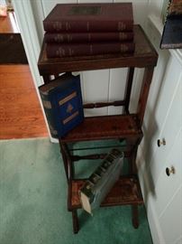 Antique library steps with a 1st edition "Roughing It" by Mark Twain 