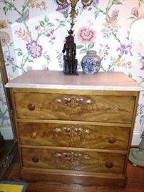 Antique Victorian marble top chest, as is